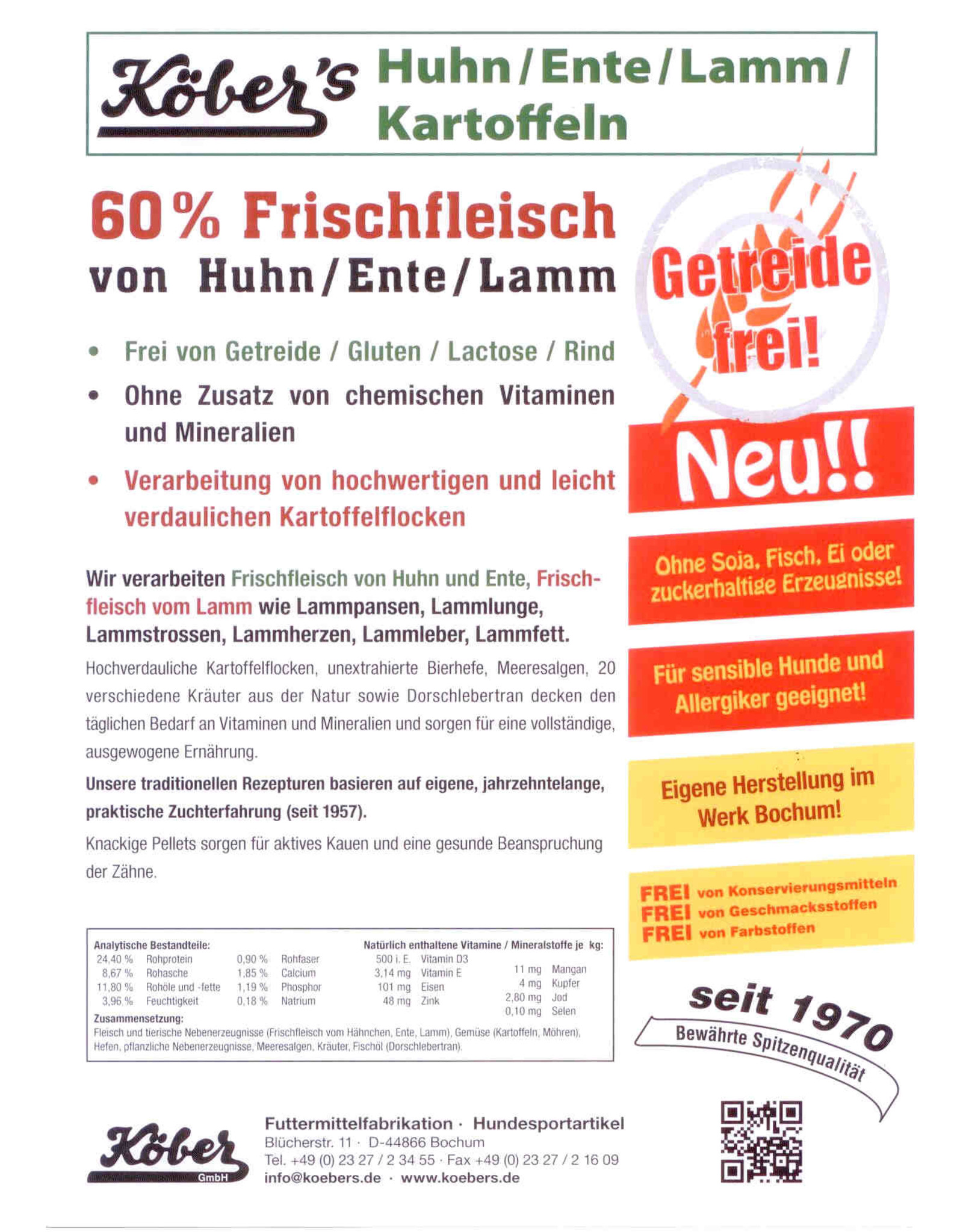 Köbers Köbers Huhn / Ente / Lamm / Kartoffel, getreidefrei 12,5 kg