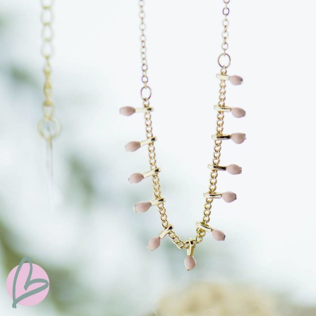 Ketting goud met nude roze druppels
