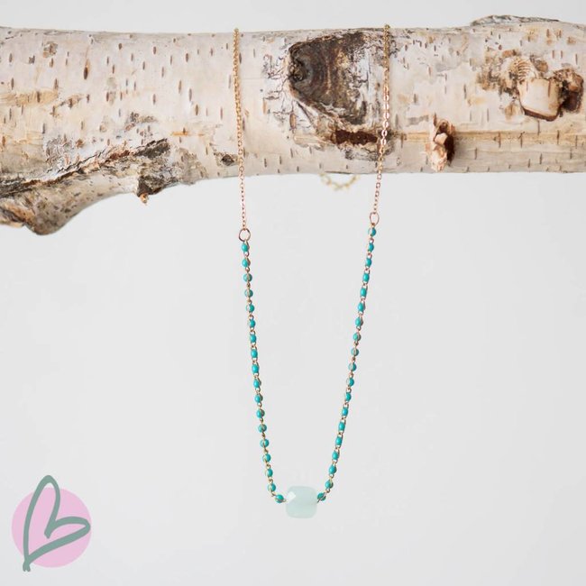 Beadle ketting goud met turquoise