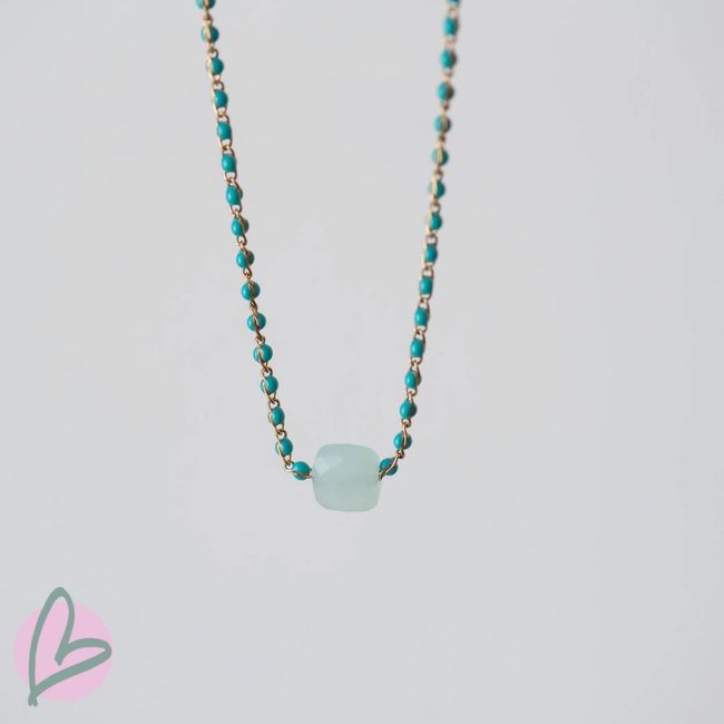 Beadle ketting goud met turquoise