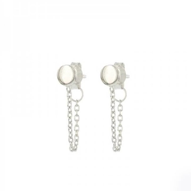 Oorstekers met zilver rond plaatje en ketting
