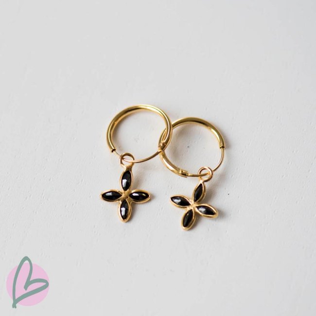 KARMA Hoops Symbols Black Leaf Goldplated