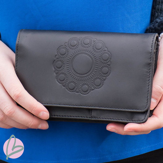 Zeeuws Echt leren zeeuwse knop portemonnee zwart