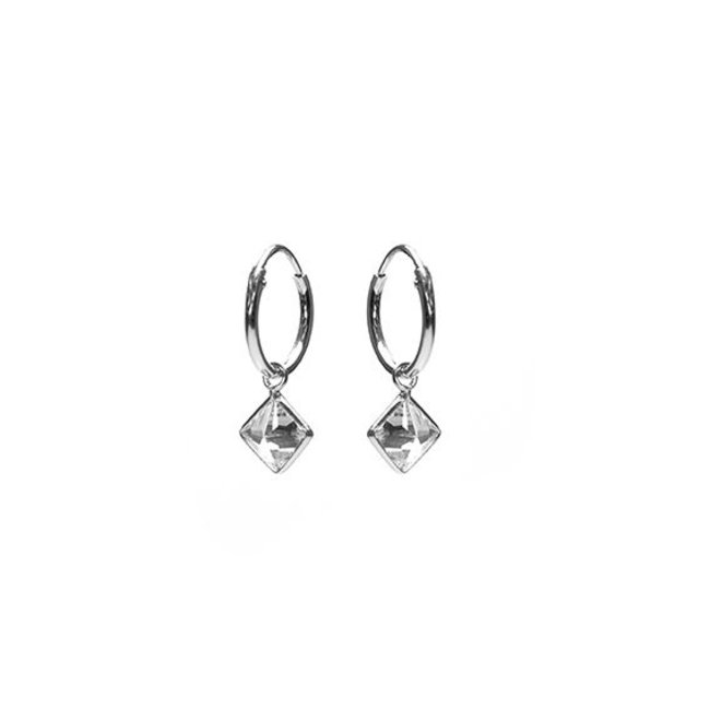 karma echt zilver oorringen met ruitje en zirconia crystal steen