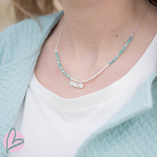 Beadle ketting mat zilver/turquoise met muntjes