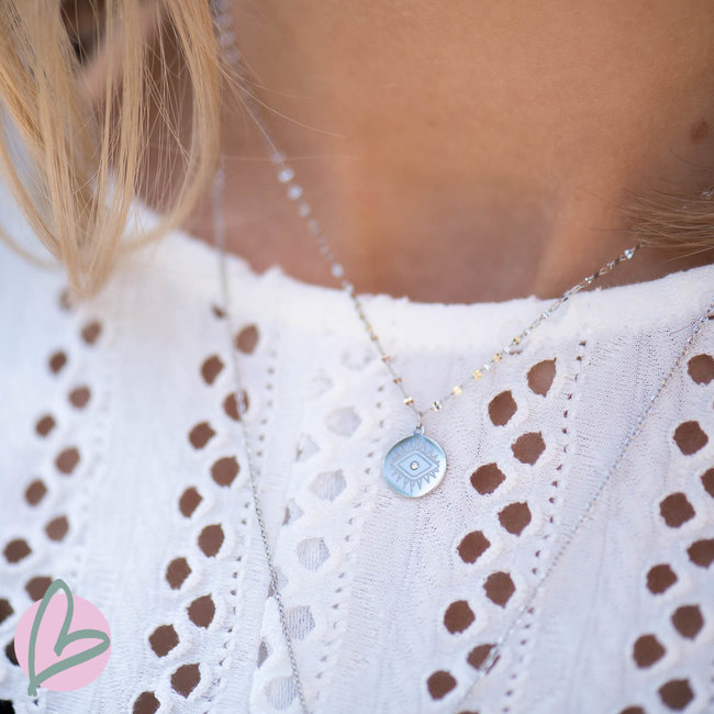 Dubbele zilveren ketting met lucky coins