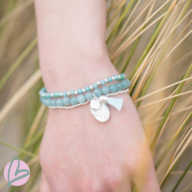 Biba kralenarmband set mat zilver/lichtblauw