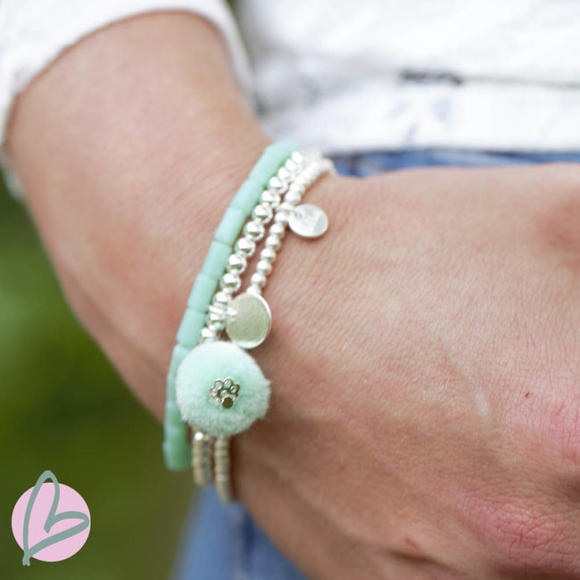 Biba Kralenarmband met mintgroene pompom