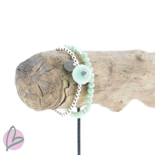 Biba Kralenarmband met mintgroene pompom