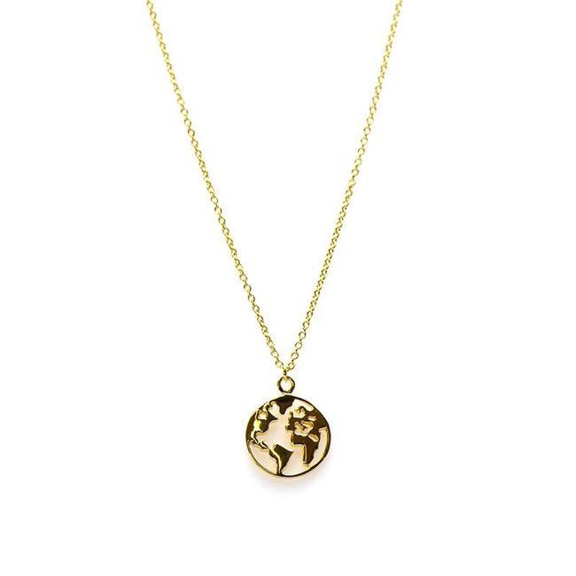 Karma ketting zilver met wereldbol  goudkleur