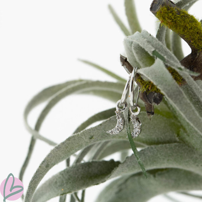 KARMA Oorringen zilver925 met crystal steentjes maantje