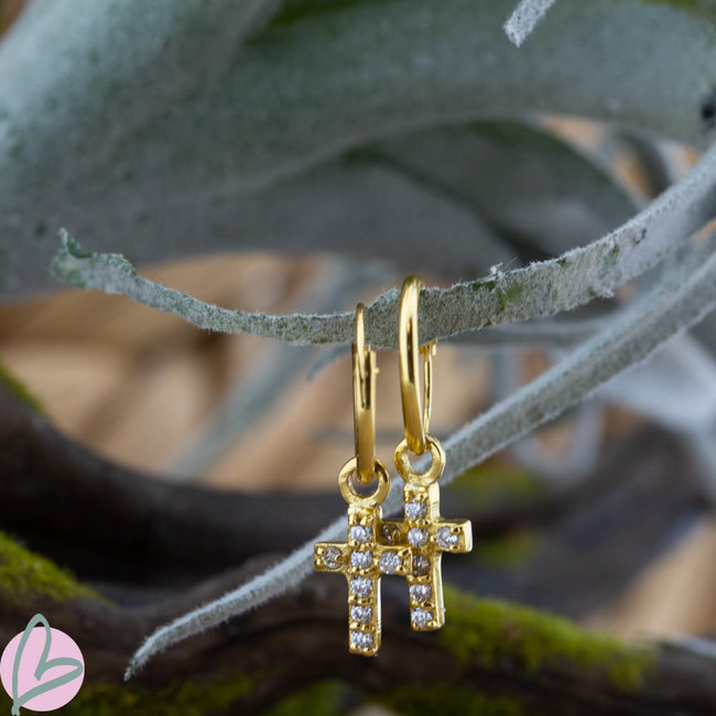 KARMA Oorringen zilver925 met crystal kruis goud