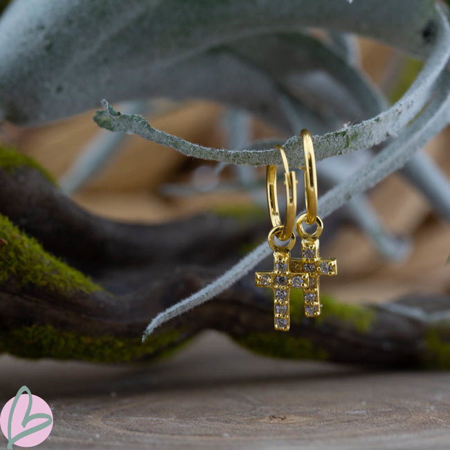 KARMA Oorringen zilver925 met crystal kruis goud