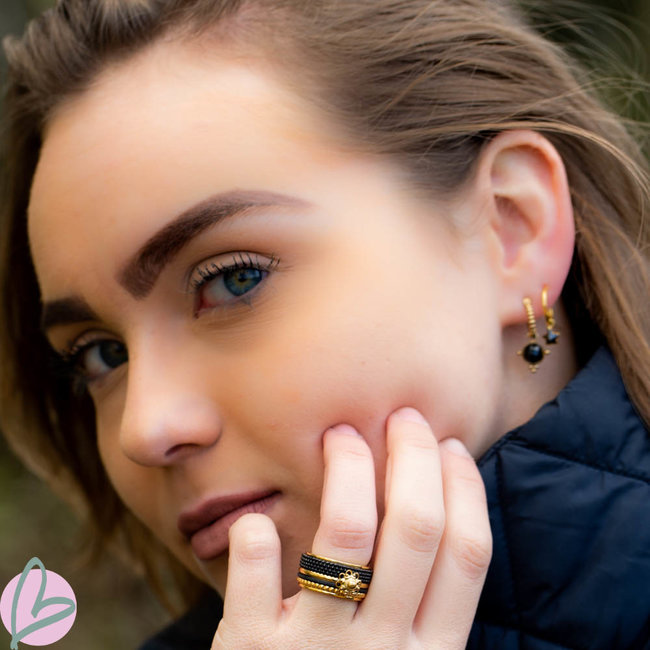 Complete ring Zeeuwse knop goud met zwart