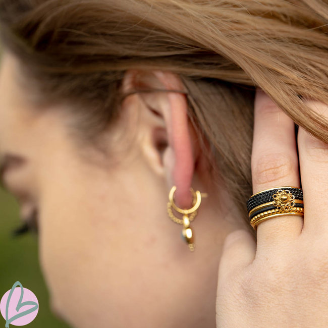 Complete ring Zeeuwse knop goud met zwart