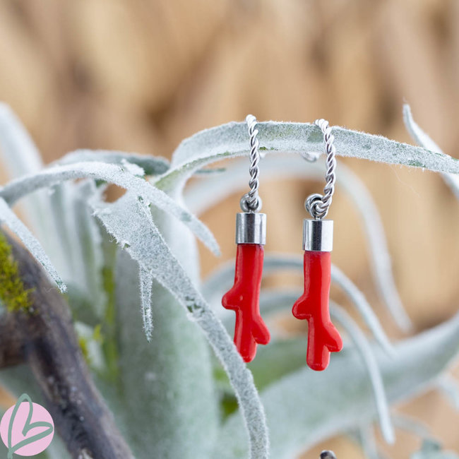 Beadle Zilverkleurige hoops met koraal