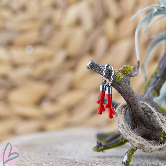 Beadle Zilverkleurige hoops met koraal