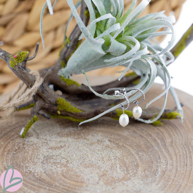 Beadle Zilverkleurige oorbellen met witte parel