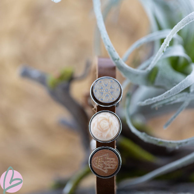 Beadle Leren bruin armband met schuivers