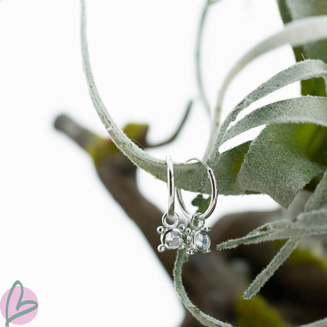 Hoops Symbols Zirconia Single Stone 4 Dots Silver