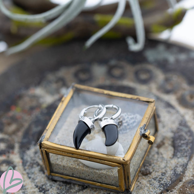 Beadle Zilverkleurige hoops met zwarte hangers