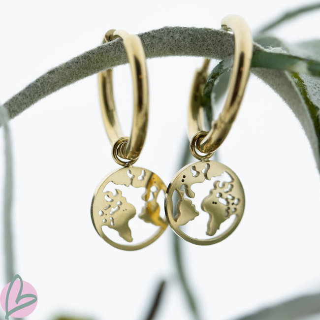 Day & Eve  Oorbellen met wereldbol goud