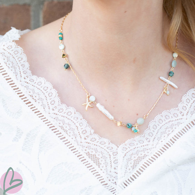 Biba ketting strand zeester parels