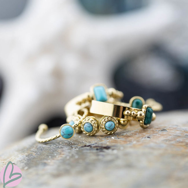 Biba Biba brede ring met rechthoek turquoise steentje