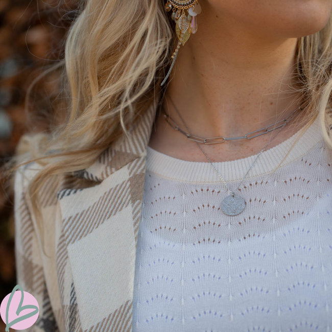 ZAG  Bijoux Dubbele zilver ketting met schakel en munt