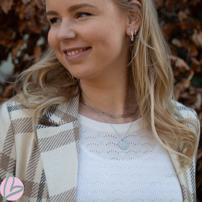 ZAG  Bijoux Dubbele zilver ketting met schakel en munt