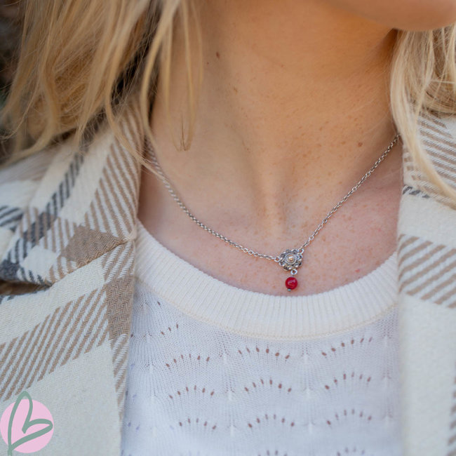 Zeeuws Echt zilveren Zeeuwse knop ketting met koraal