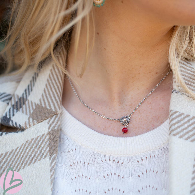 Zeeuws Echt zilveren Zeeuwse knop ketting met koraal