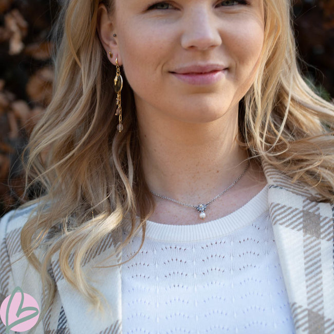 Zeeuws Echt zilveren Zeeuwse knop ketting met witte zoetwater parel