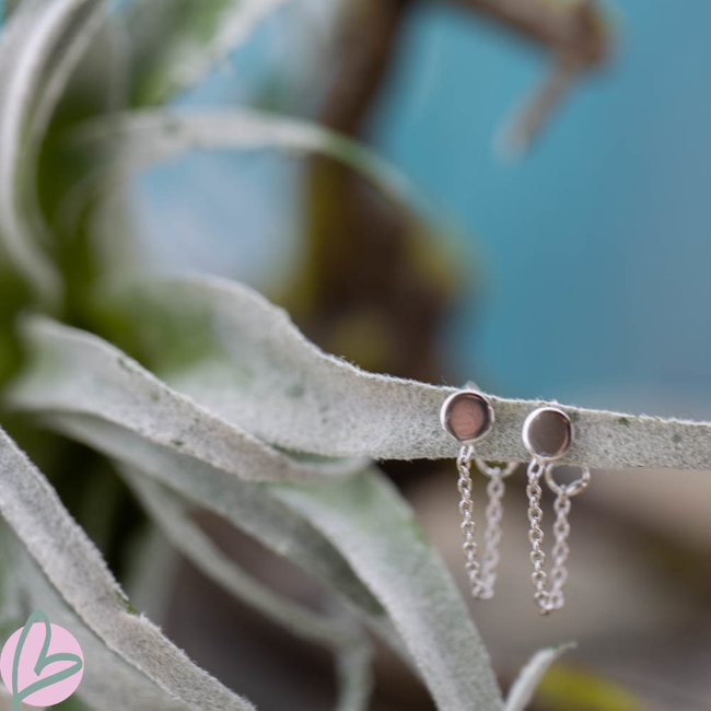 Oorstekers met zilver rond plaatje en ketting