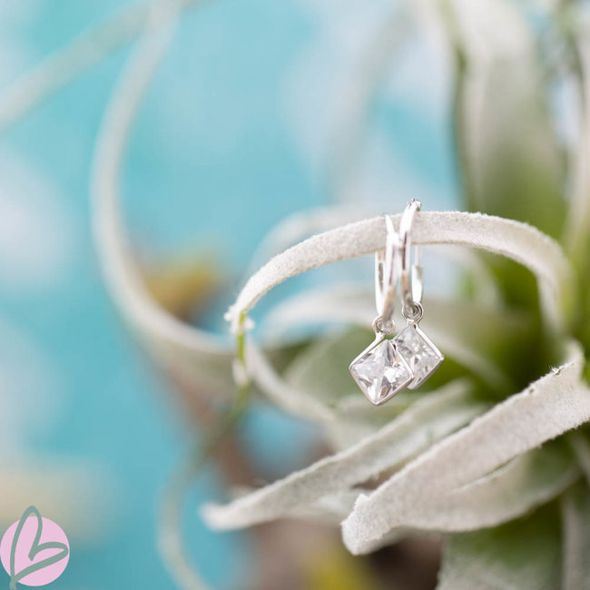 karma echt zilver oorringen met ruitje en zirconia crystal steen
