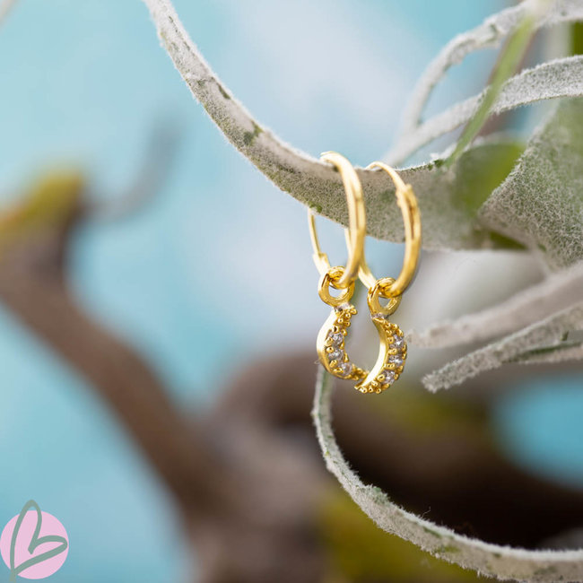 KARMA Karma goud oorringen met crystal steentjes maan