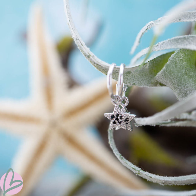 KARMA Hoops Symbol Black Zirconia Star Dots Silver