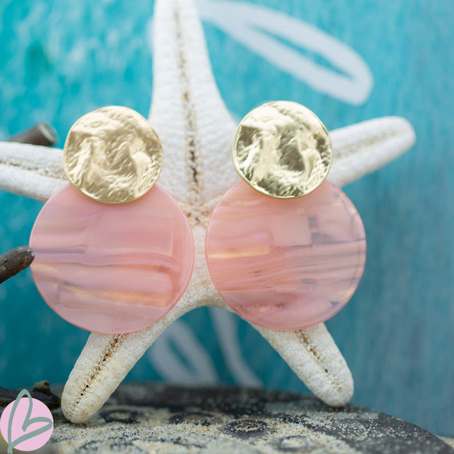 Biba Oorbellen double disc zacht roze goud