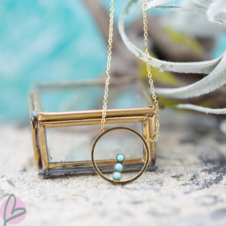 ZAG  Bijoux Goud ketting open rondje met turquoise kralen