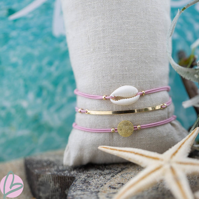 Beadle Roze elastiek verstelbaar armbandje met balk of muntje