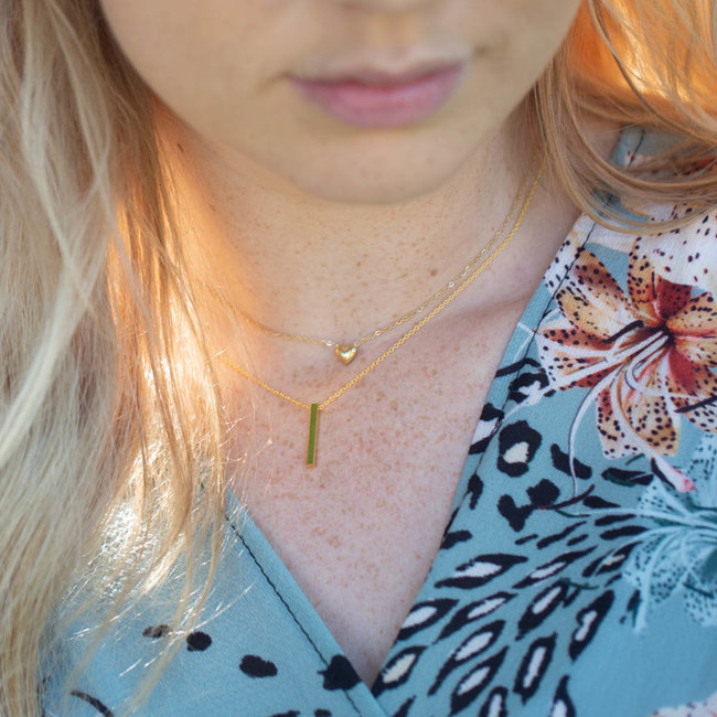 Day & Eve  Stalen ketting met klein goud hartje