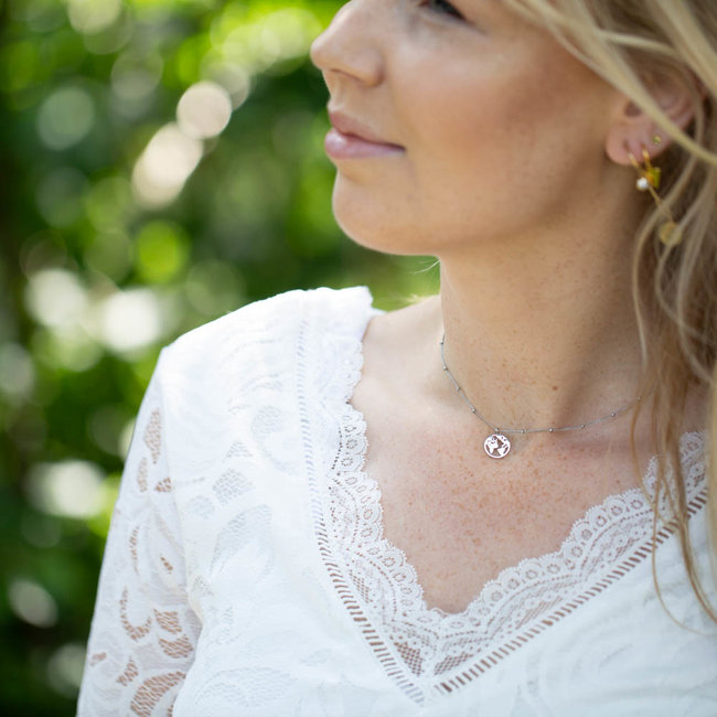 Day & Eve by Go Dutch Label Ketting staal zilver wereldbol aarde