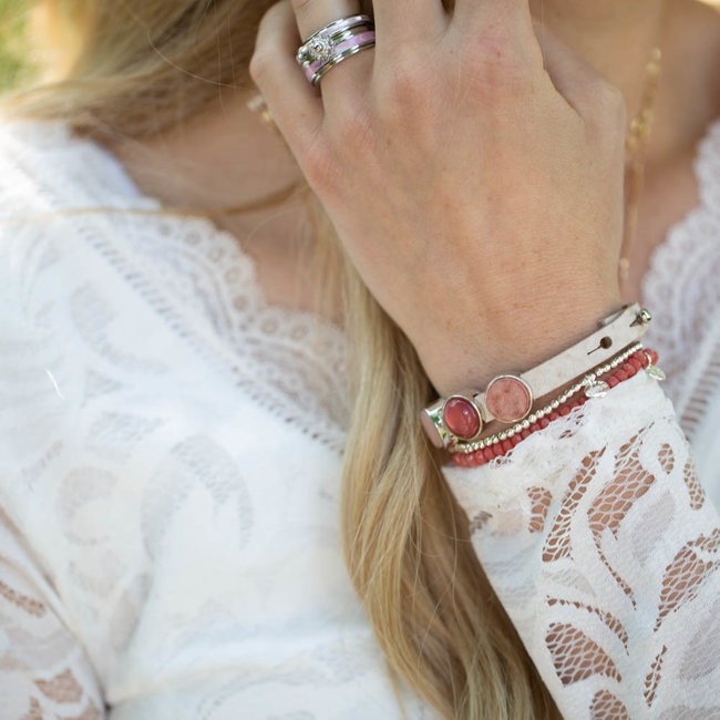 Beadle Leren armband met schuivers set roze