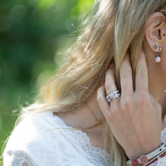 Beadle Leren armband met schuivers set roze