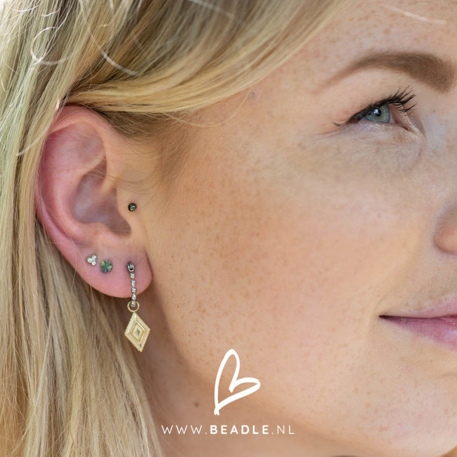 Day & Eve  Bolletjes oorringen creolen zilver met goud ruitje bedel