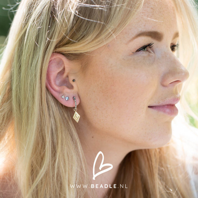 Day & Eve by Go Dutch Label Bolletjes oorringen creolen zilver met goud ruitje bedel