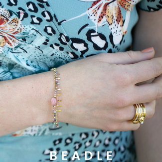 Beadle Goud dubbele armband met roze nude steen