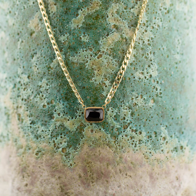 ZAG  Bijoux Goud schakelketting met zwarte steen
