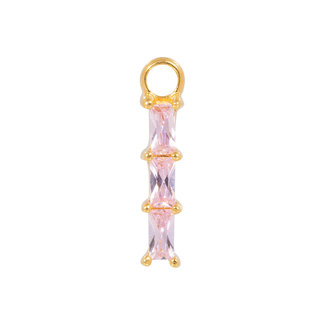 goud hanger met vierkante roze steentjes