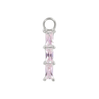 Zilver hanger met vierkante roze steentjes